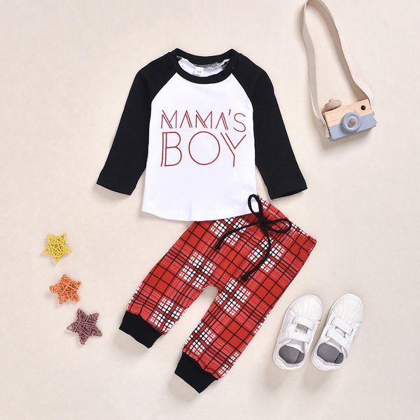 

children set for toddler baby clothes 2019 boys girls long sleeve letter print +plaid pants outfits sets conjunto infantil, White