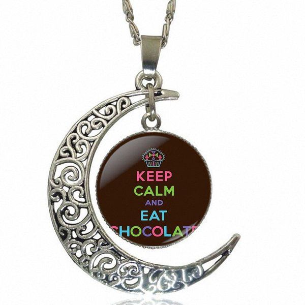 

brand silver color jewelry fashion moon statement necklace glass necklaces & pendants for christmas gift letter of keep calm yajho