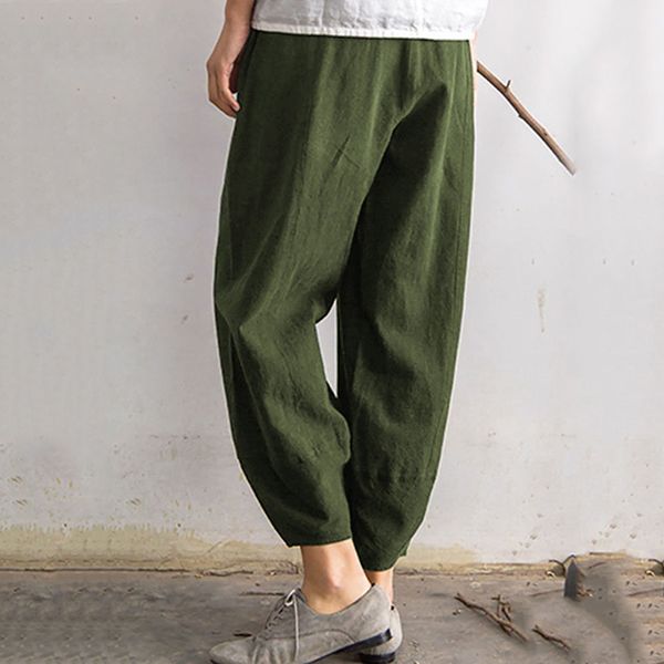

loose pants trousers bottoms casual cotton linen plus size solid color vintage retro party, Black;white