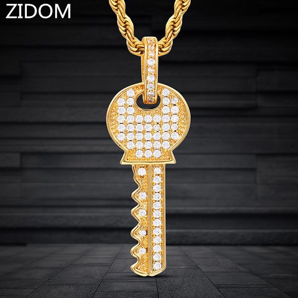

pendant necklaces men hip hop iced out bling key micro pave zircon fashion necklace hiphop jewelry gifts, Silver