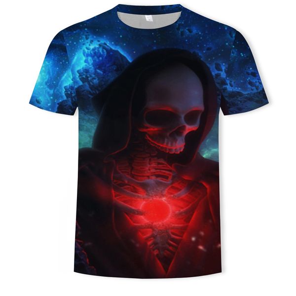 

mensnew skeleton 3d digital printing round collar short sleeve t-shirt, White;black