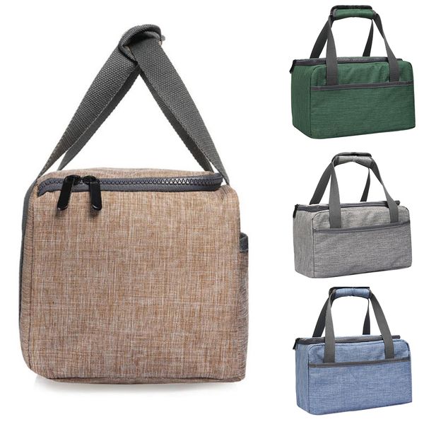 

women men zipper closure office lunch bag thermal insulated travel container organizer tote cooler waterproof oxford dinner, Blue;pink