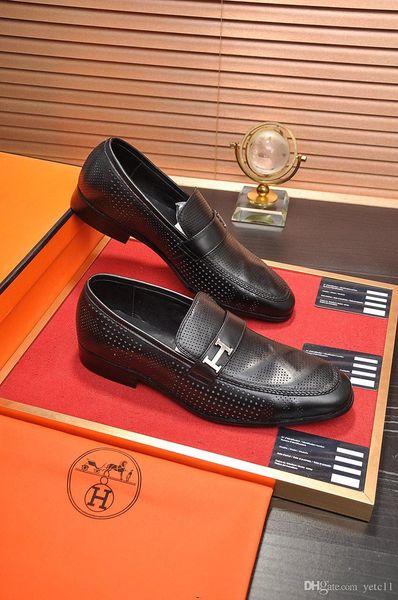 

19fw leather men shoes spring autumn men genuine leather shoes wedding luxury brands brogue men dress business shoes footwear yecq7, Black