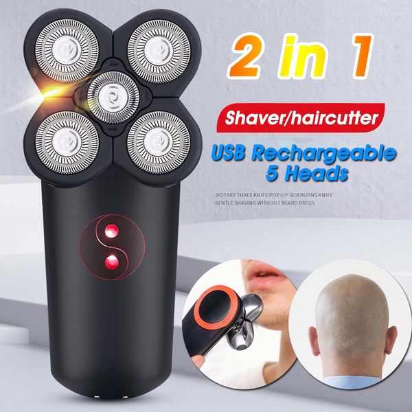 

spz 1set black abs 4d usb rechargeable 5 heads bald head electric razor shaver men beard cleaner hair trimmer clipper washable