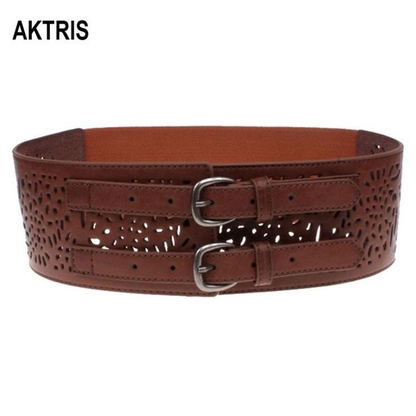 

aktris women's all-match pu genuine leather waistband belts waistline for women decorative cummerbunds 7.9cm width fco158, Black;brown