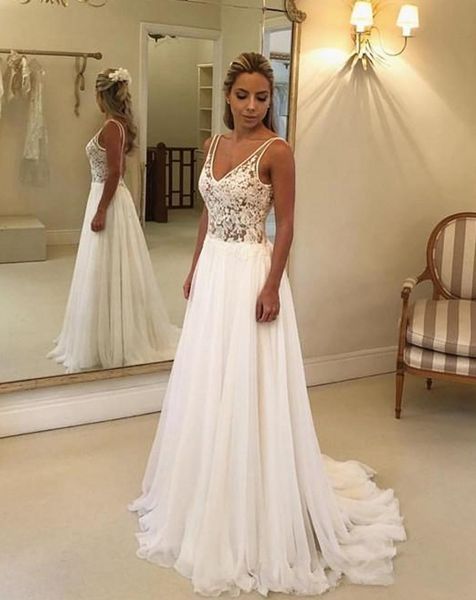 

v-neck plus size lace wedding dresses garden white chiffon spring train large vestido de noiva bridal gowns ball for bride dh400