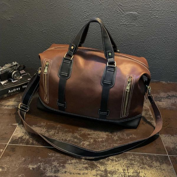 

new retro men's portable travel bag leather large-capacity boarding bag business travel short-distance luggage