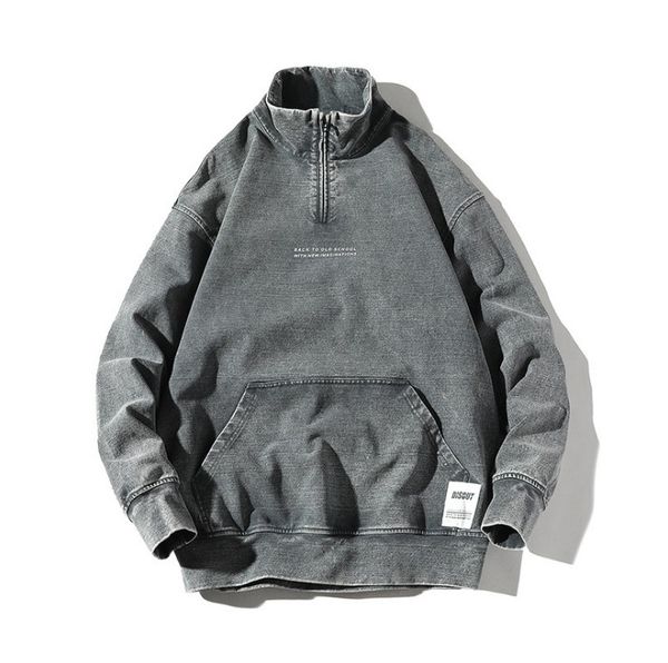 

men long sleeve pullover crewneck men's sweatshirts comfortable mens washed denim jacket quality autumn winter new, Black