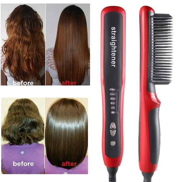 

multifunctional beard straightener styler brush men heat hair ceramic curler electric straightener comb hair care machine, Black