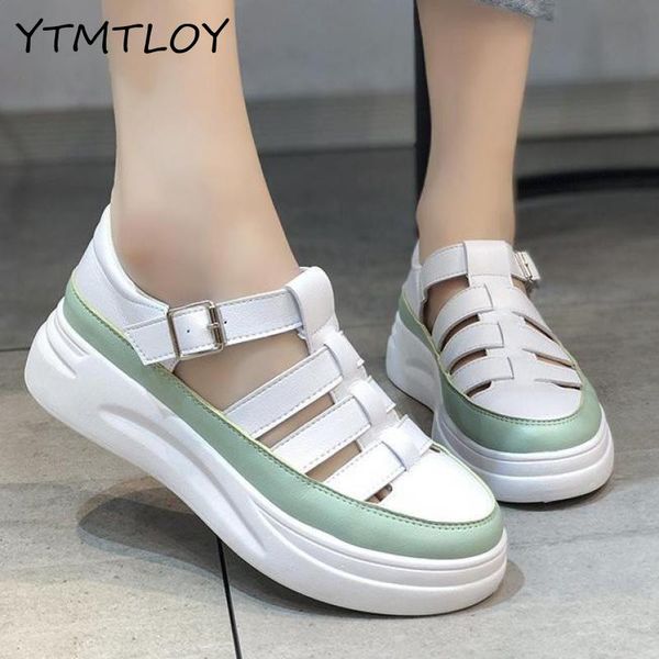 

woman 2020 summer leather sandals buckle casual sewing women sandalias female ladies platform shoes chaussure multicolore femme, Black