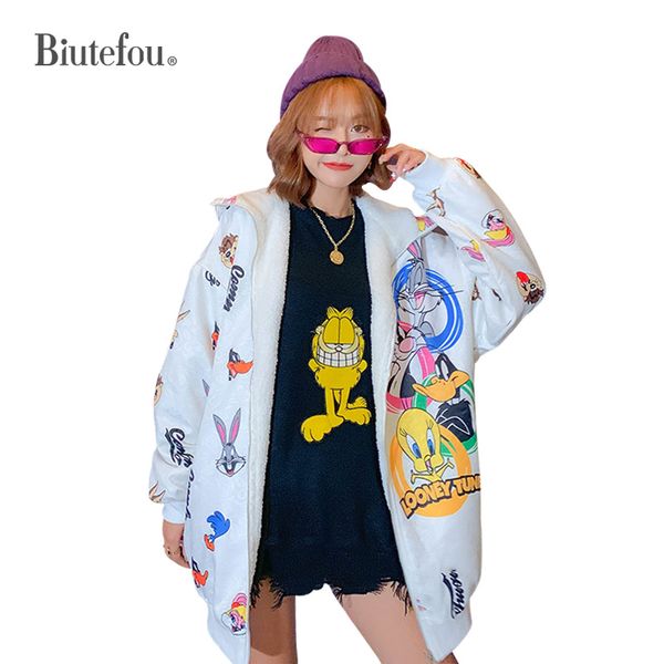 

2019 autumn and winter thick hooded coats fashion lambswool women chic parkas, Black