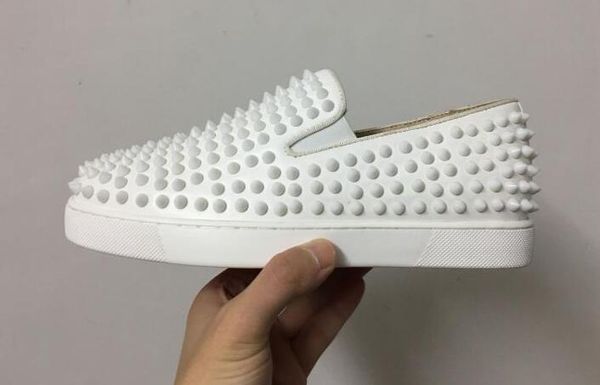 

2019 [original box] france desingers party shoes white /red triangle nails spikes red bottom sneakers suede leather 4 seaons wear, 36-46 t07, Black