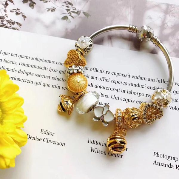 

lidu 100%925 silver fashion exquisite bee bracelet plated gold mail manufacturers wholesale, Golden;silver