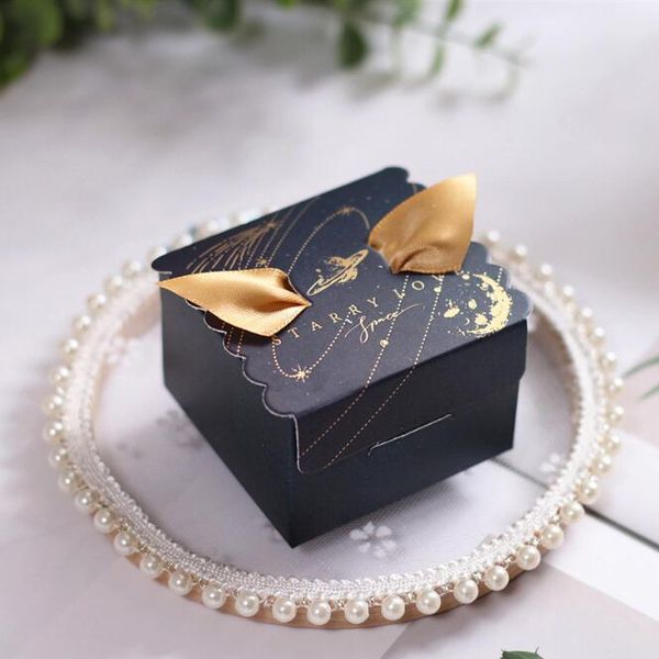 

50pcs black gold creative wedding favors gift bags with wing ribbon sweet candy boxes baby shower party gift boxes packing