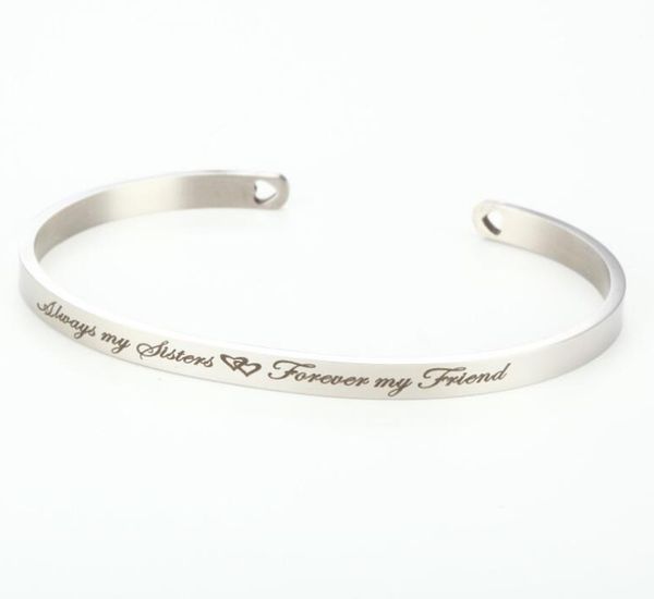 

fashion stainless steel engraving inspirational cuff bangle charm silver bracelet for girlfriends women mom wife gift, White