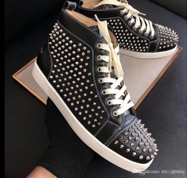 

италия марка дизайн красной подошвой кроссовок шипастое flat мужская red bottom кроссовки high top из натуральной кожи полный шипы оптовой п, Black