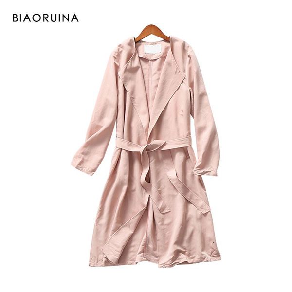 

biaoruina women's japan style solid elegant long thin trench coat turn-down collar female high street chic coat with sashes sh190911, Tan;black