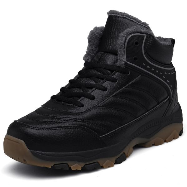

2019 men boots winter plush warm snow boots men leather waterproof winter work shoes footwear ankle shoes 39-48, Black