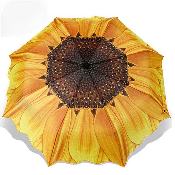 

fashion sunflower pattern three folding umbrella women men sun/rain beach umbrellas parasol ing