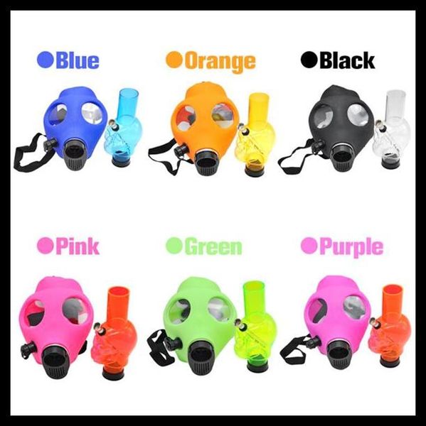 Maschera antigas Bong Narghilè Tubi per fumatori Colori assortiti con tubi per acqua in acrilico Maschera antigas in silicone Bong per fumatori