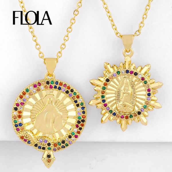 

flola cz gold virgin mary necklaces for women multicolor catholic pendants necklaces christian jewelry colgante virgen nkeq52, Silver
