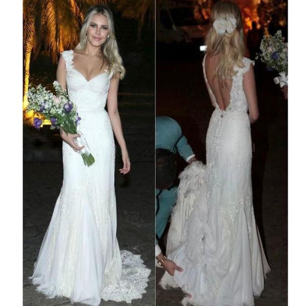 

wedding dresses v neck lace applique beads crystal cap sleeves backless sash country sweep train plus size formal bridal gowns, White