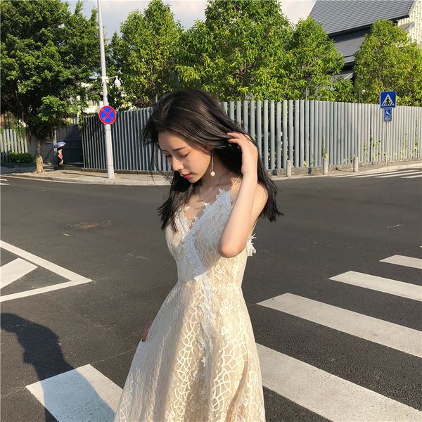 

ремень платье женщин корейский стиль сладкий новый супер фея темперамент backless кружева нежный ветер фея юбка лето, White;black