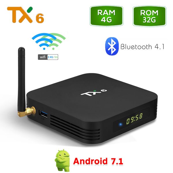 

TX6 4GB RAM 32GB ROM Android 9.0 TV Box Allwinner H6 Quad Core Media Player 2.4 G 5G Wifi Bluetooth 4.1 4K HD Smart Set Top Box