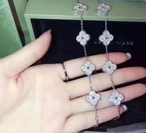 

Винтаж Альгамбра S925 Стерлингового Серебра Полный Crysal Five Four Leaf Clover Цветок Браслет