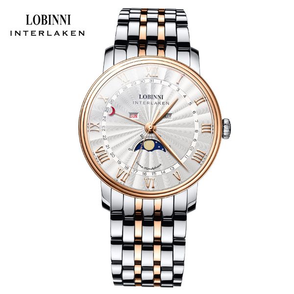 

quartz mens watches moon phase sapphire waterproof stainless steel watch men business clock man horloges, Slivery;brown