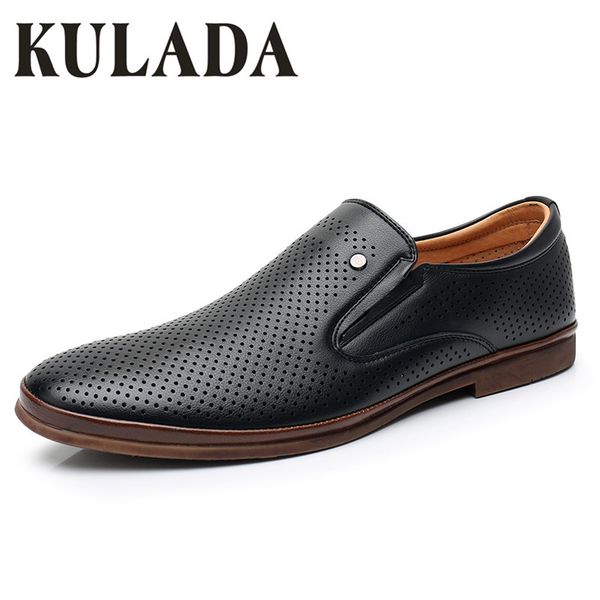 

kulada 2020 men classics sandals summer fashion shoes hollow-out leather casual comfortable shoes breathable men casual shoes t200420, Black