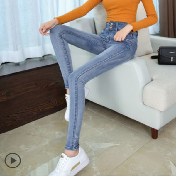 

violet han edition show high waist with ms jeans feet long thin tight pencil pants, Blue