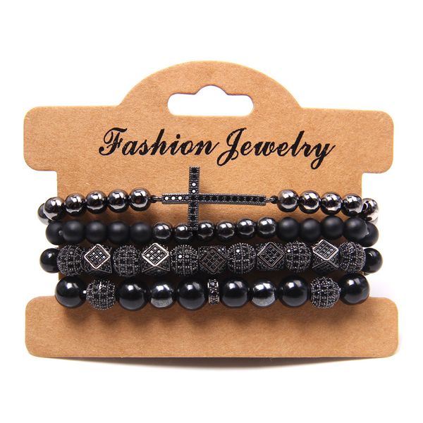 

4шт / набор мужчины браслет высокого качества micro pave cz бисер браслет натуральный камень гематит бисер charm energy ювелирные изделия му, Black