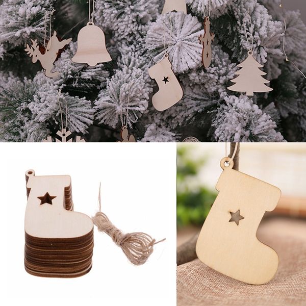 

10pcs/set tree santa claus boots bells christmas tree hanging wooden ornaments home xmas party christmas decorations sock