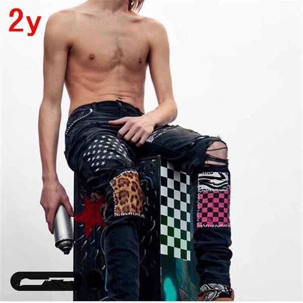

f.n.jack 2019 new fashion men jeans mens streetwear hiphop jeans slim jean classic destroyed male denim pants, Blue