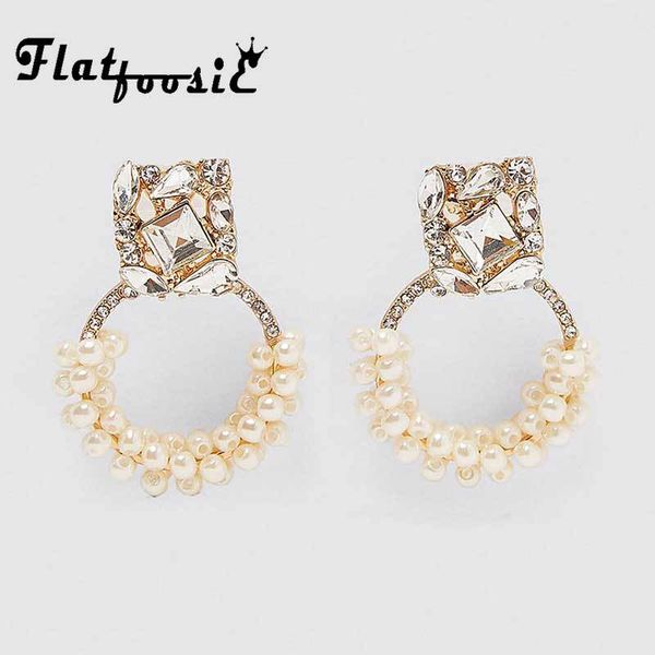 

flatfoosie new round drop dangle earrings gold color oorbellen pendientes shiny crystal bijoux girls wedding party gifts brincos, Silver