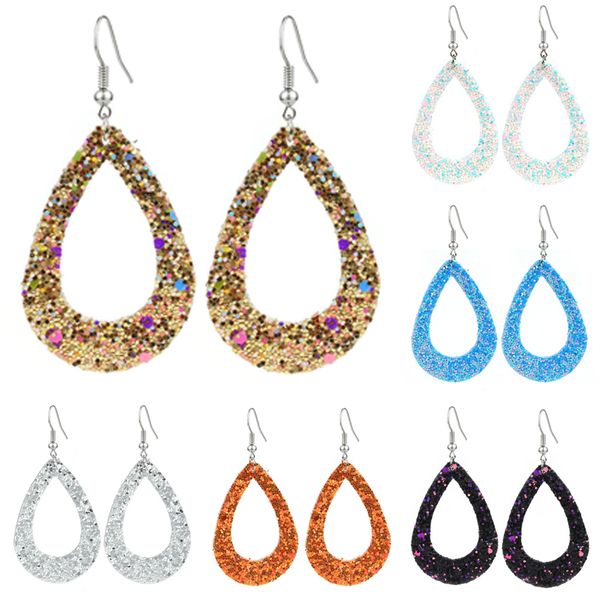 

модные waterdrop выдалбливают блестки искусственная кожа серьги boho женский teardrop мотаться очаровательный кулон крюк серьги для женщин с, Silver