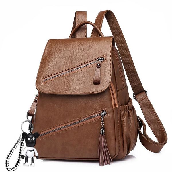 

кисточкой мягкий pu кожаный рюкзак женский litthing водонепроницаемый vintage back pack женщины черный коричневый дамы bagpack молодежи высо