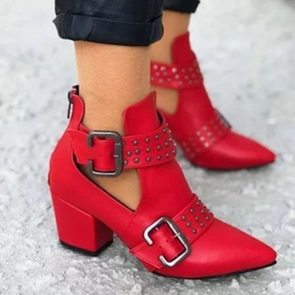 

women ankle boots genuine leather shoes pointed toe autumn zippers buckle square heel ladies boots botki damskie botas mujer, Black