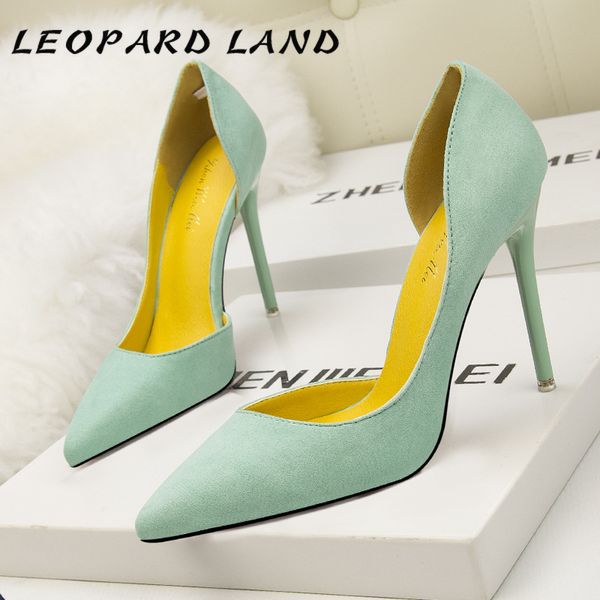 

leopard land stiletto high heel women's shoes thin shallow mouth shoes pointed side hollow professional women's zwm, Black