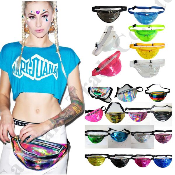 

women fashion designer fanny pack laser belt waist bag waterproof transparent crossbody shiny chest bags travel beach purse bag totes c72601, White