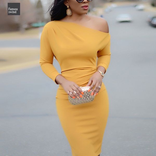 

платье женщин сплошной elegant плеча вскользь офис sexy оболочки midi работа платье с длинным рукавом slant bodycon весна платье 2019, Black;gray