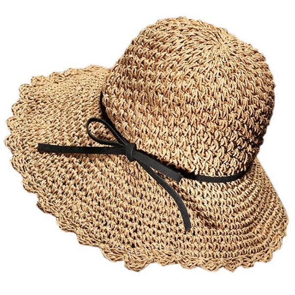 

new sale round women's summer hat hand woven wide brim straw hats fashion female sun caps foldable bohemia beach hat