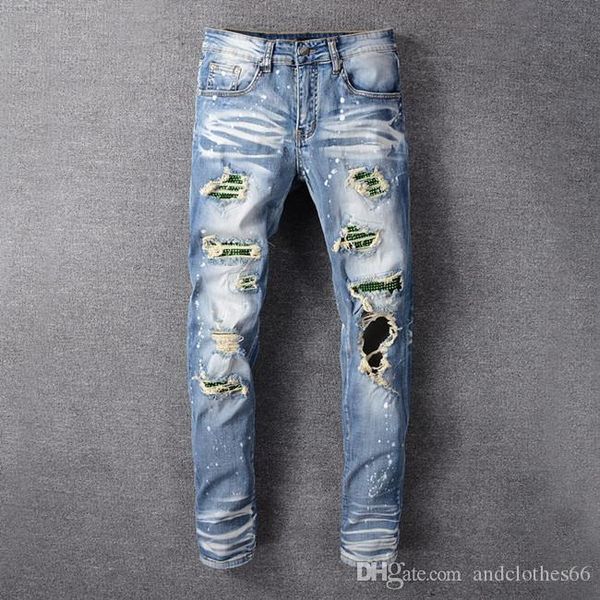 

2020 мђжкие Ѭване джин slim fit мооикл байкеѬ деним дл мђжин бѬенд дизайнеѬ ип, Blue