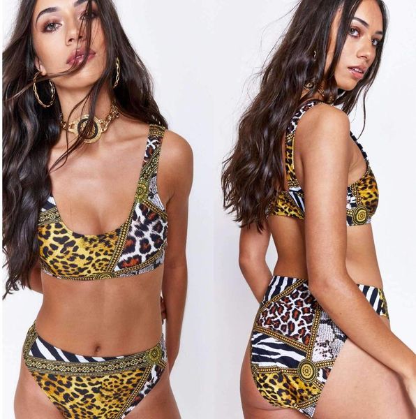 

wild style leopard print two piece bikini set vest type woman swimsuit female swimwear beachwear bathing suit lady
