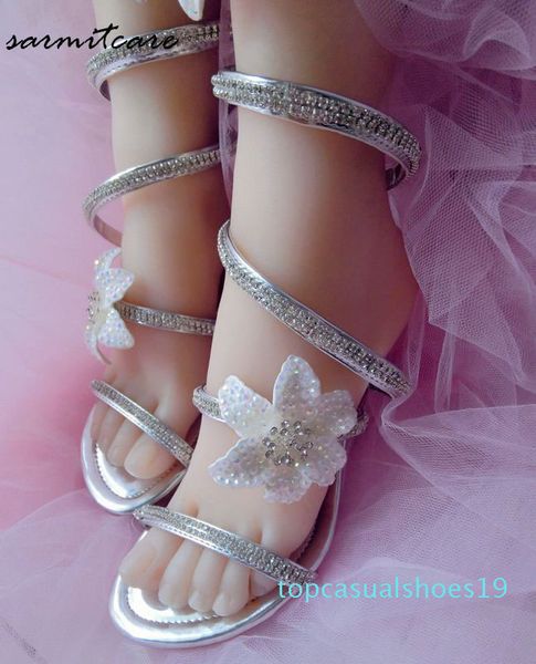 

0487 tailored snake shape women flat sandals with shinning rhinestones fashion gladiator flip flops girl trendy sandals t19, Black