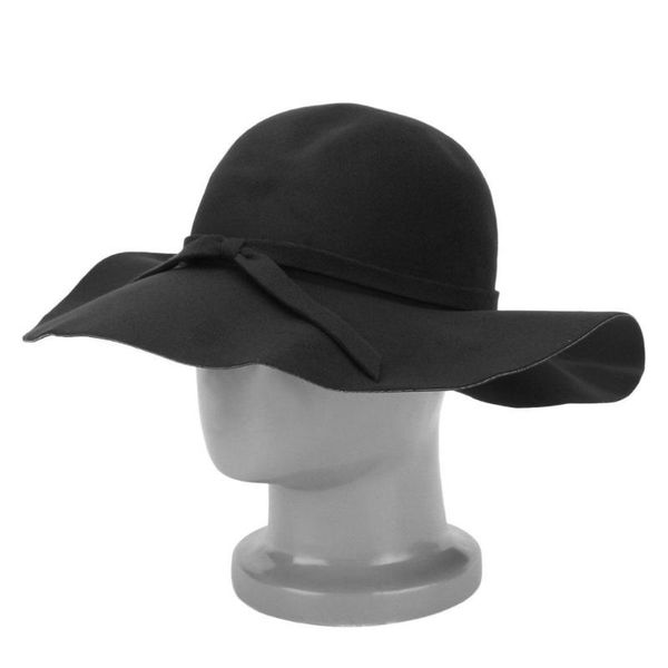 

stylish vintage women's lady with wide brim wool bowler fedora hat floppy cloche sun beach bowknot cap hot, Blue;gray