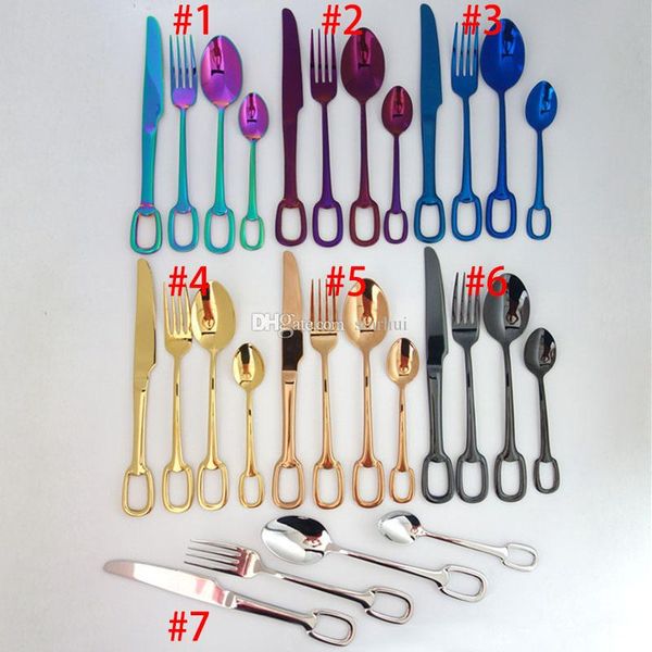 

4 шт. / компл. золотые ножи вилка, ложка, набор столовых приборов наборы чайная ложка, посуда набор кухня столовая бар посуда инструменты 7