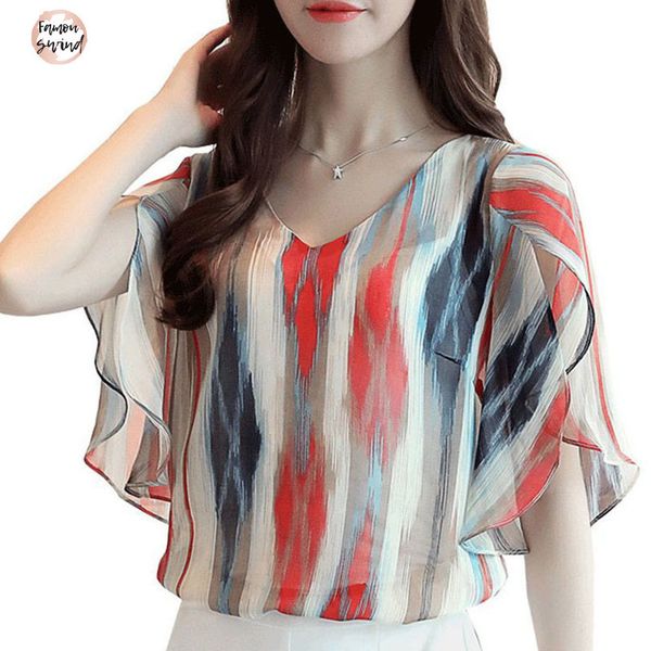 

мода шифон женщин блузка рубашка лето flare рукавом плюс размер 4xl дамы 0498 печати шифон блузка женщины рубашки blusas 30, White