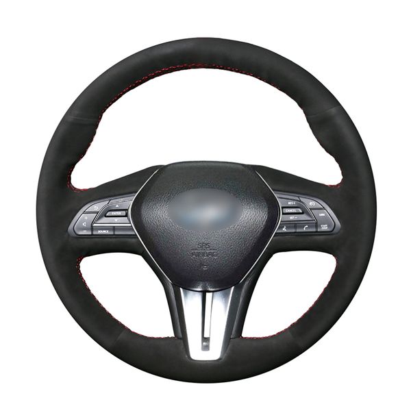 

hand-stitched diy black suede leather car steering wheel cover for infiniti q50 2018-2019 q60 2016-2018 qx50 2018-2019